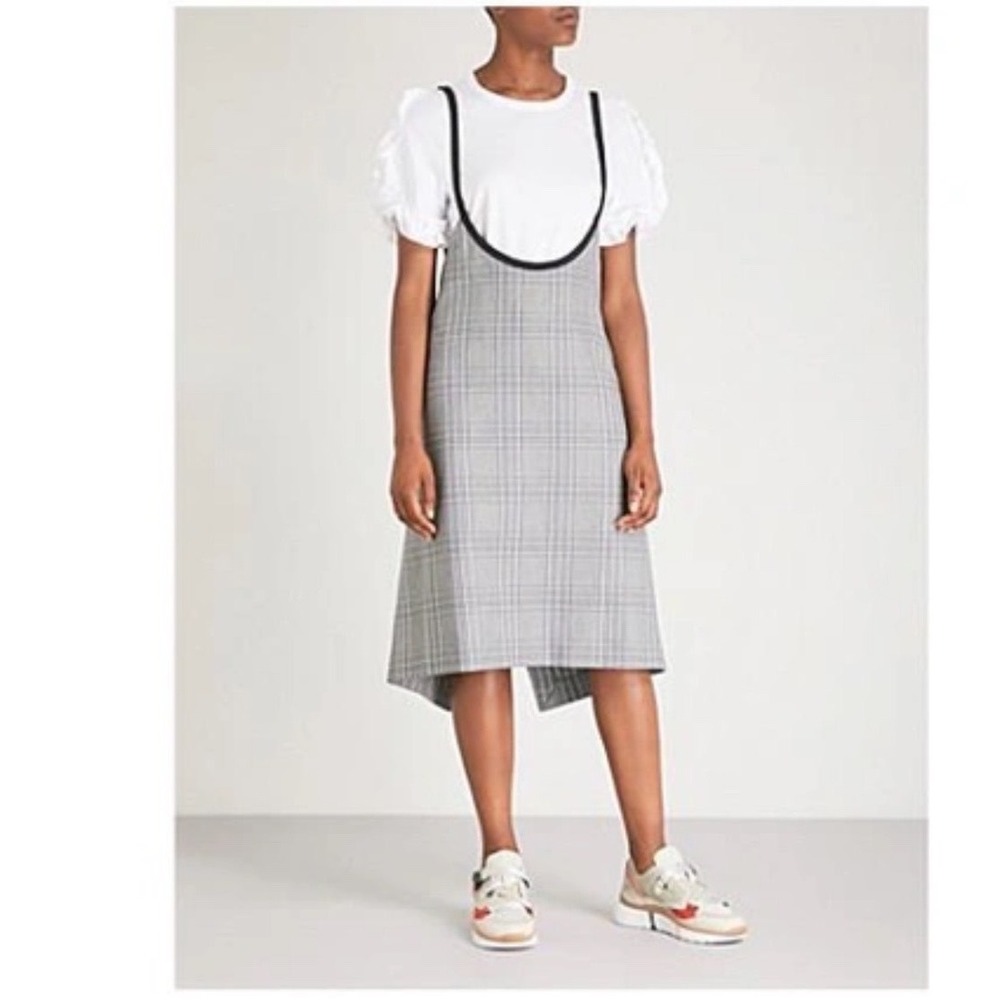 Maje Racari Glen Check Pinafore Dress Grey Plaid Overall Midi Size 2 Medium